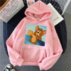 Harajuku Hoodies for Girls Cat Mouse White&pink Hooded Tops Women's Sweatshirt Long-sleeved Winter Tops Women Hoodies Kawaii