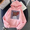 Harajuku Hoodies for Girls Cat Mouse White&pink Hooded Tops Women's Sweatshirt Long-sleeved Winter Tops Women Hoodies Kawaii